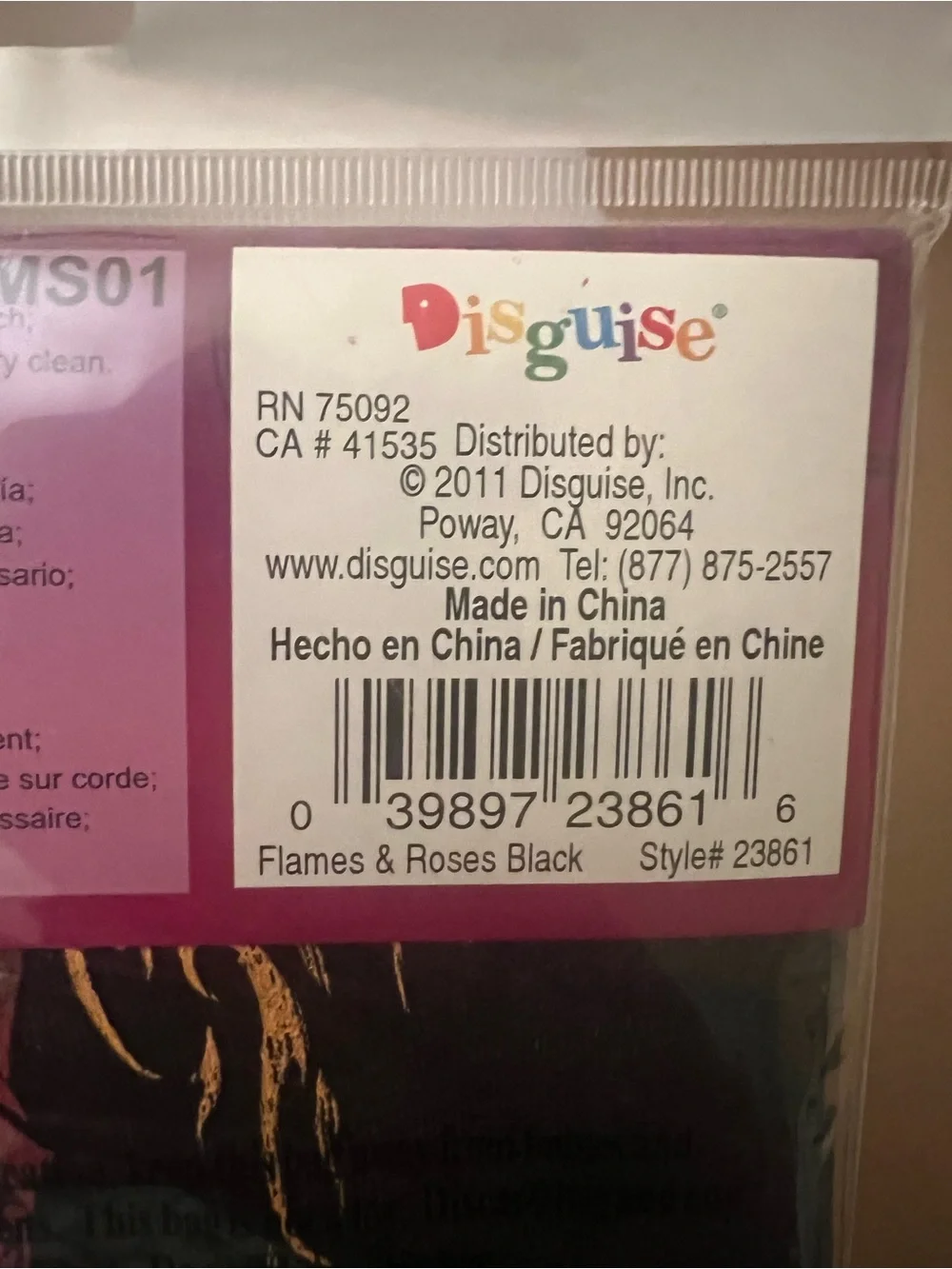 Disguise Flames & Roses Black Pantyhose Black NEW tights OSFM one size fits most